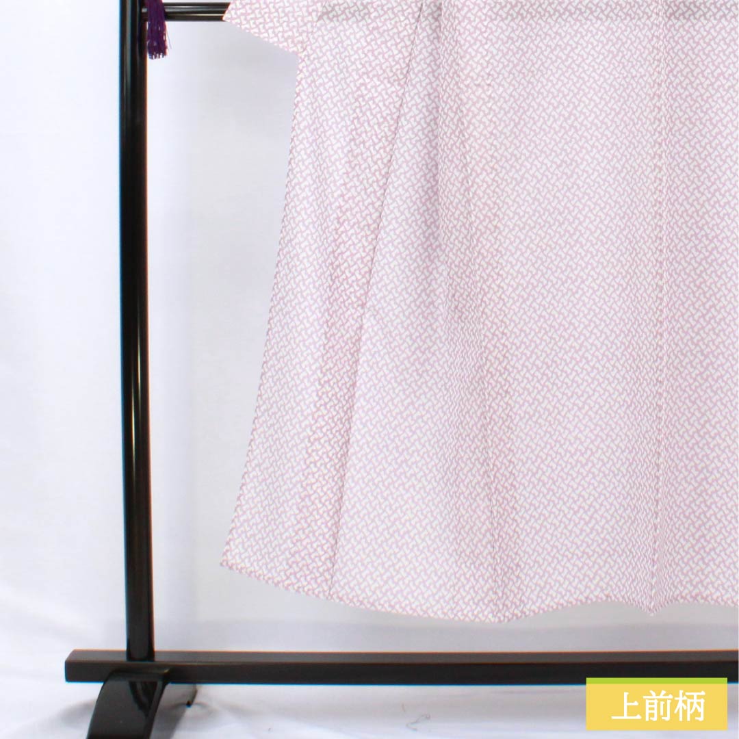 夏物 ポリエステル 小紋 身丈148.5cm 裄丈61cm 半色(はしたいろ) 抽象模様 洗える着物 絽 Aランク 紫系 1132002513120