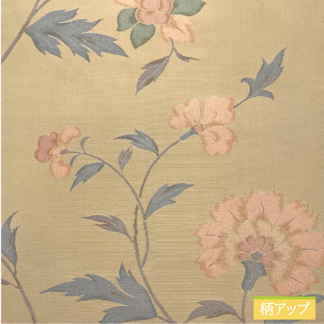 袋帯 正絹 東京白茶色(とうきょうしらちゃいろ) 花唐草 抽象花 花唐草 帯丈440cm Aランク 六通 カジュアル ベージュ系 1123012773325