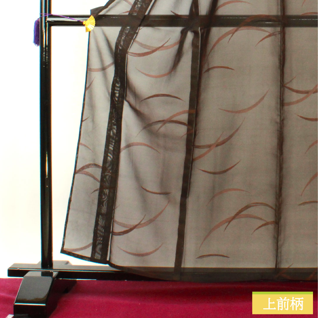 Summer pure silk komon length 161cm sleeve length 65.5cm reddish black (akaguroiro) monsha (monsha), tsuyukusa (dayflower) gauze, S rank, brown 1132001892414