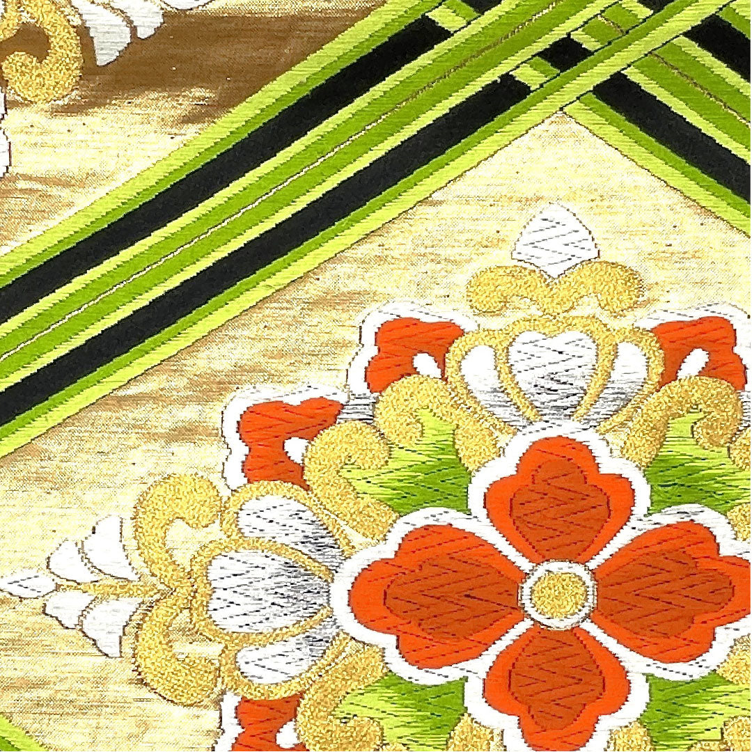 袋帯 華文模様 振袖用 帯丈424cm 正絹 Aランク 六通 フォーマル 金系 1123003423321