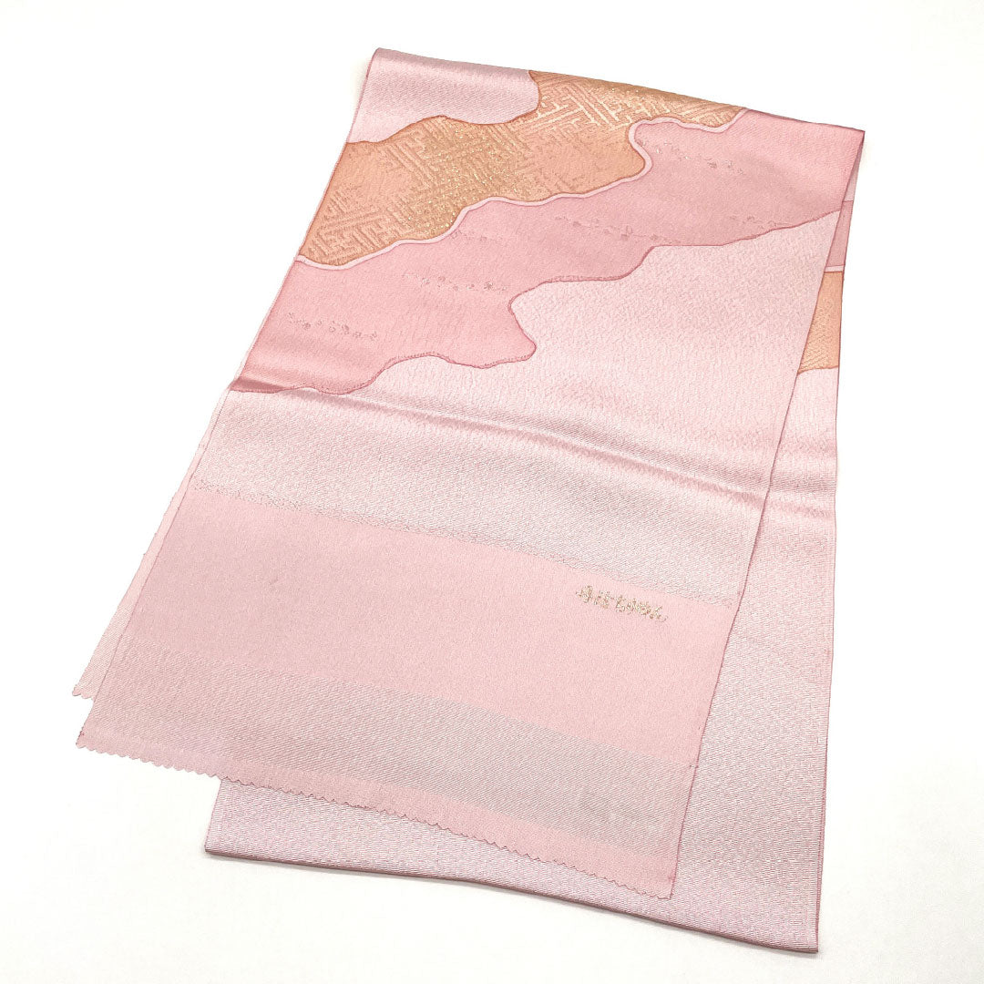 (Like New) Semi-Formal Silk Obiage (Sash) in Arasomeiro (Faded Red) with Tango Chirimen Chirimen Fabric, Classic Pattern, Long Length: Approx. 191cm, Width: Approx. 29.5cm, Pink, Product Number: 1136001241913