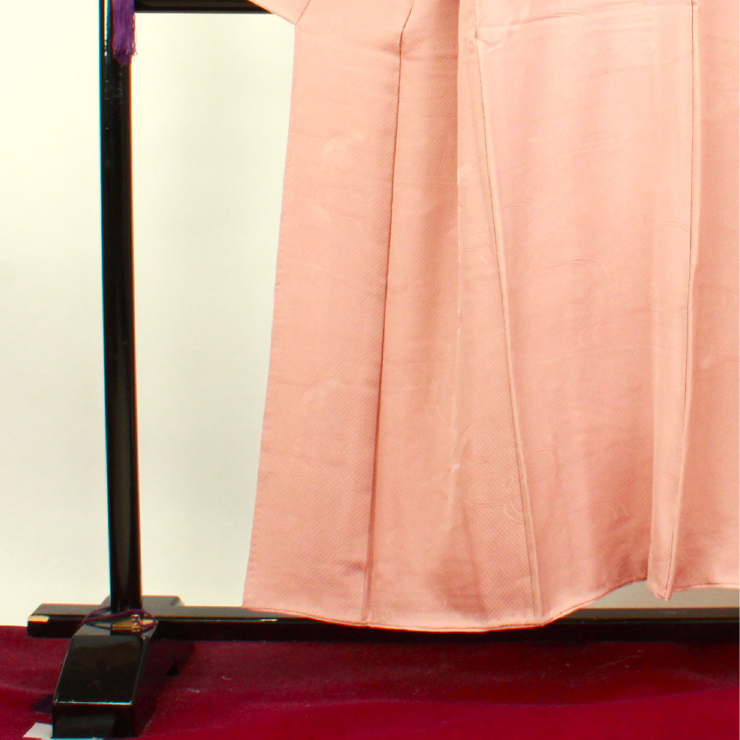 色無地 正絹 水柿色 抽象模様 下り藤 身丈152.5cm 裄丈64cm 袷 Aランク ピンク系 1114000853213