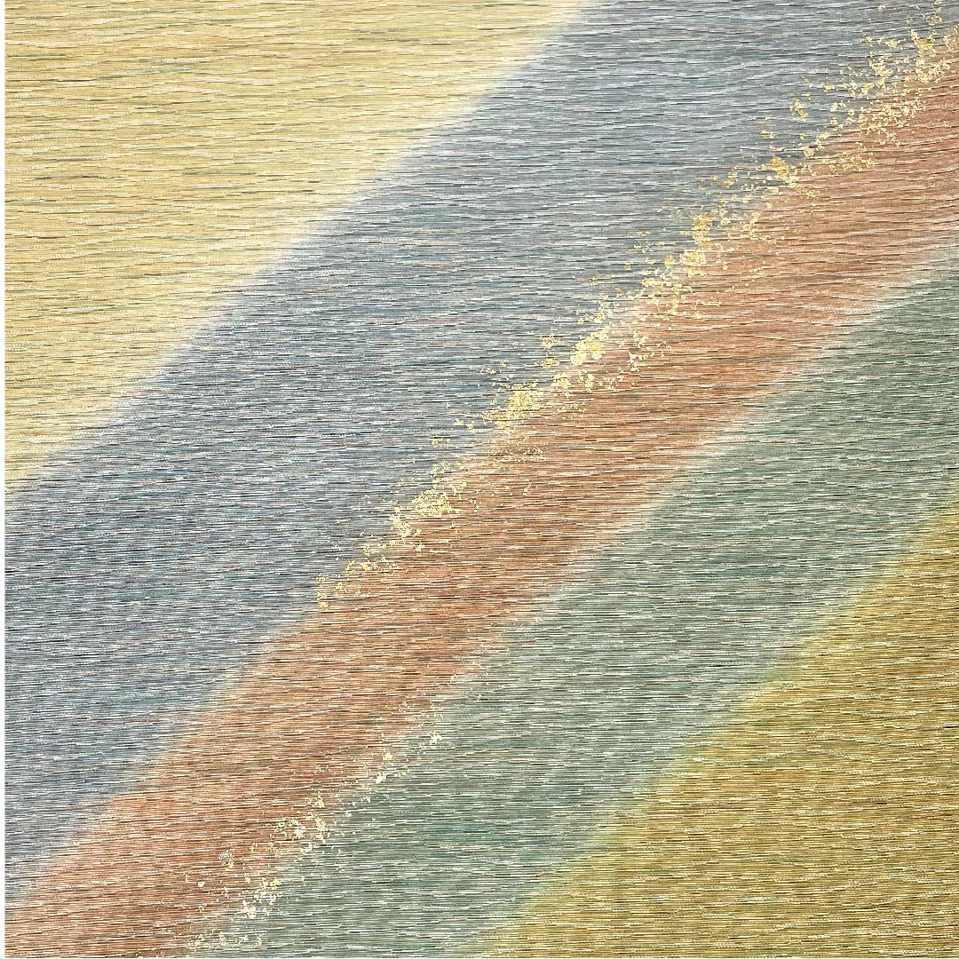 袋帯 黄海松茶色(きみるちゃいろ) 金彩 染め帯 帯丈444cm 正絹 Aランク ポイント柄 セミフォーマル 緑系 1123005413319