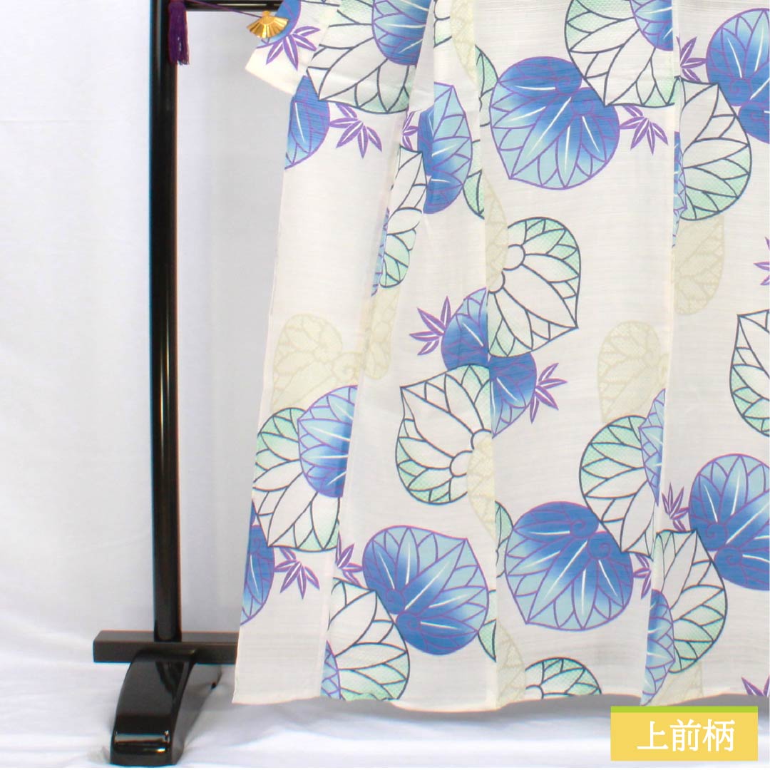 浴衣 木綿 身丈162.5cm 裄丈66cm Aランク 単衣 白系 葵 綿絽 1118005273411