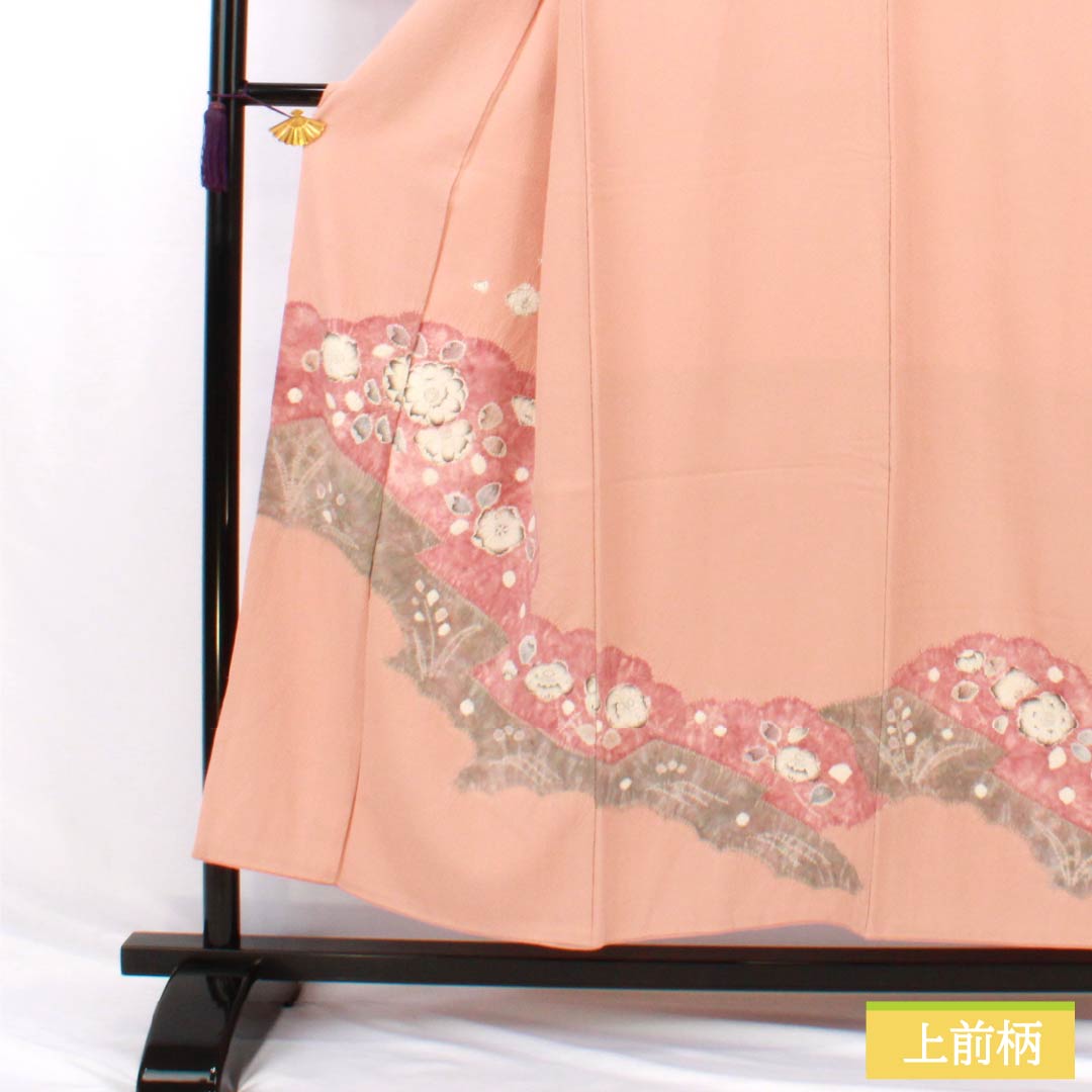 Visiting Kimono, Pure Silk, Grade A, Lined, Length 152cm, Sleeve Length 63cm, Shinonome-iro (Shinonome-iro) Chirimen Fabric, Tsujigahana Pattern, Pink, Product Number: 1112006853213