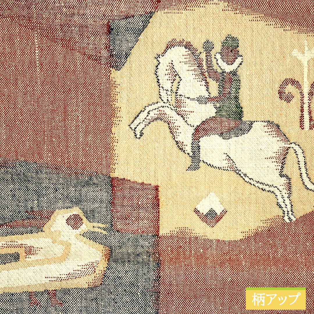 名古屋帯 辰砂色(しんしゃいろ) 紬地 乗馬 鳥 帯丈359.5cm 正絹 Sランク 六通 カジュアル 朱系 1124007492316 松葉仕立て