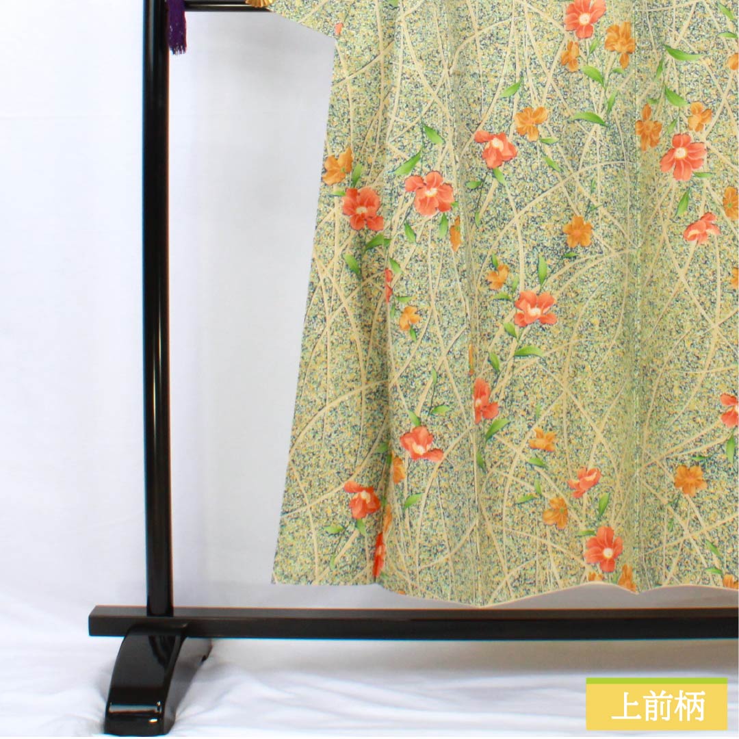 小紋 ポリエステル 身丈150.5cm 裄丈66cm 袷 紺瑠璃色(こんるりいろ) 型染 芝 草花 Sランク 紺系 1115005442118