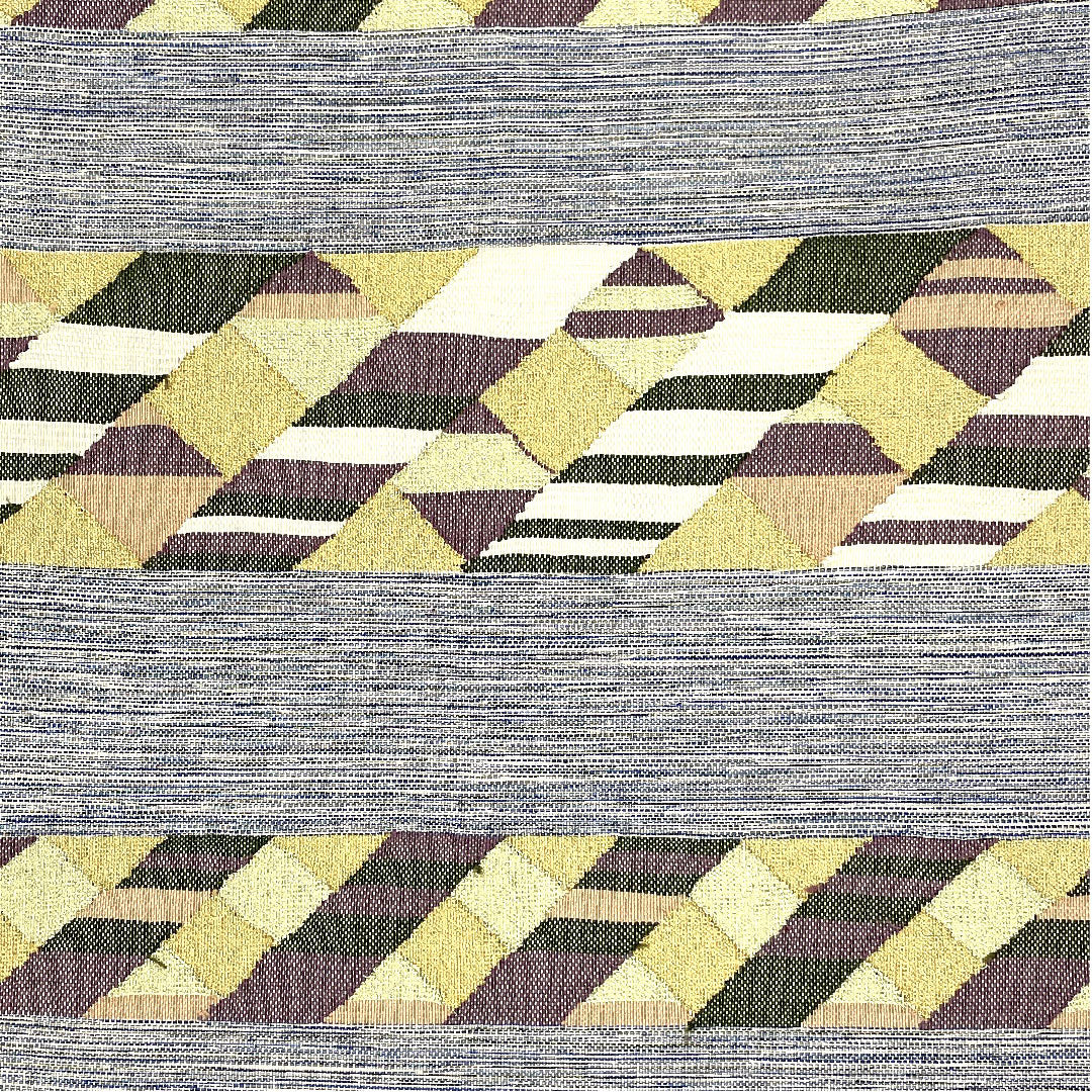 袋帯 横段 幾何学模様 帯丈454cm 正絹 Sランク ポイント柄 カジュアル 青系 1123003872417