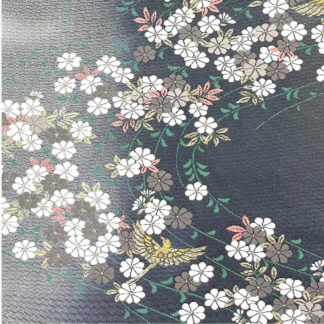 袋帯 熨斗目色(のしめいろ) 桜 鶴 流水 帯丈430cm 正絹 Aランク 六通 フォーマル グレー系 1123002923322