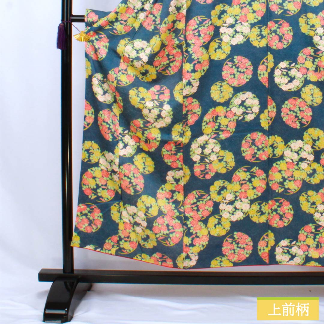 小紋 正絹 Aランク 身丈154cm 裄丈60cm 袷 紺色(こんいろ) 花丸紋 紺系 1115007693218