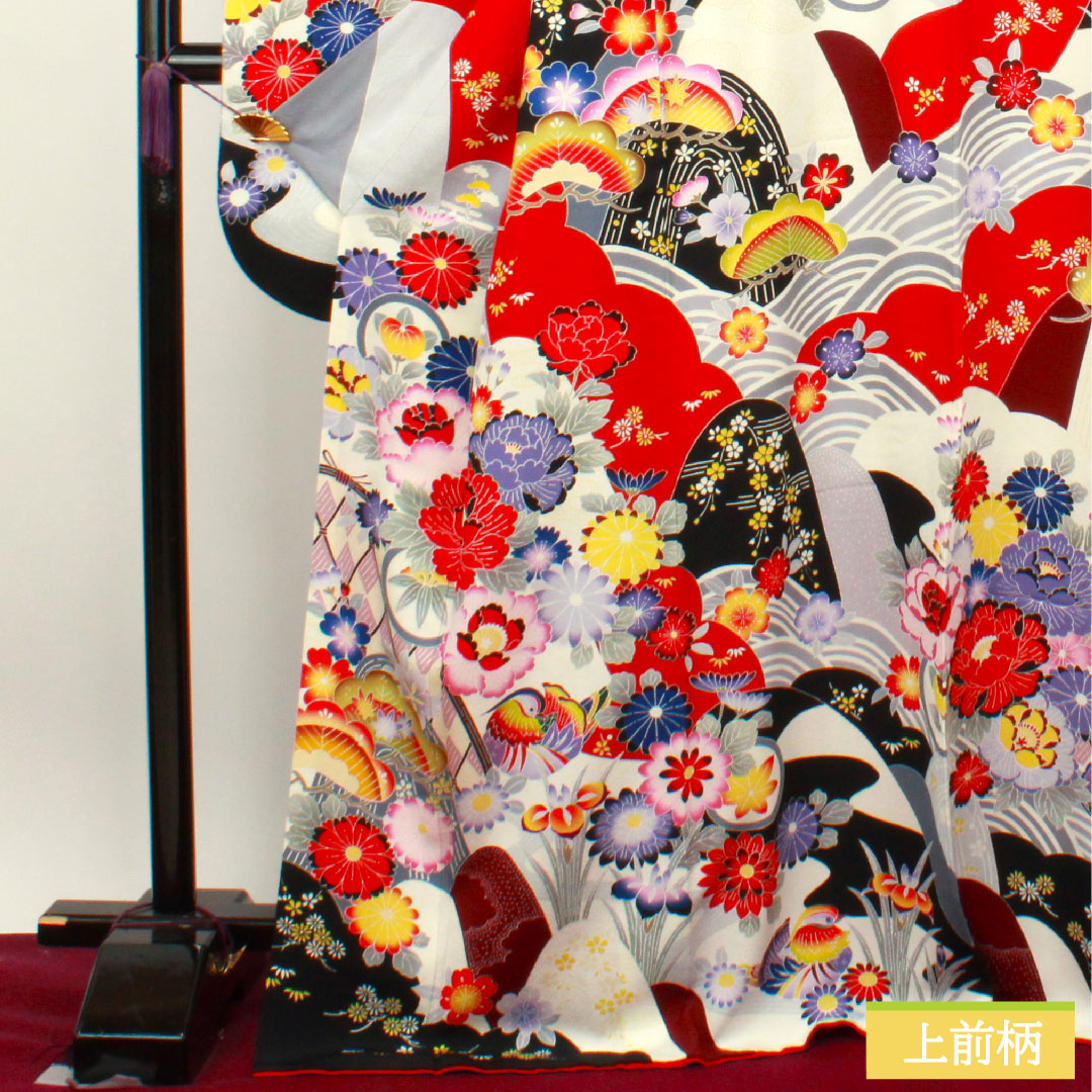 振袖 正絹 身丈171cm 裄丈65cm 袷 京友禅 草花模様 青海波 鴛鴦 Sランク グラデーション系 1113001802699