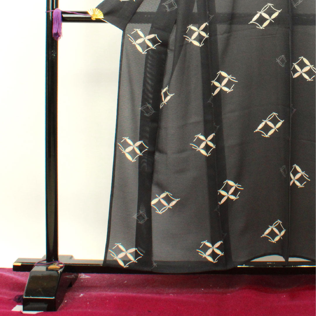 夏物 正絹 小紋 身丈157.5cm 裄丈65cm 七宝 絽 Sランク 黒系 1132001522310