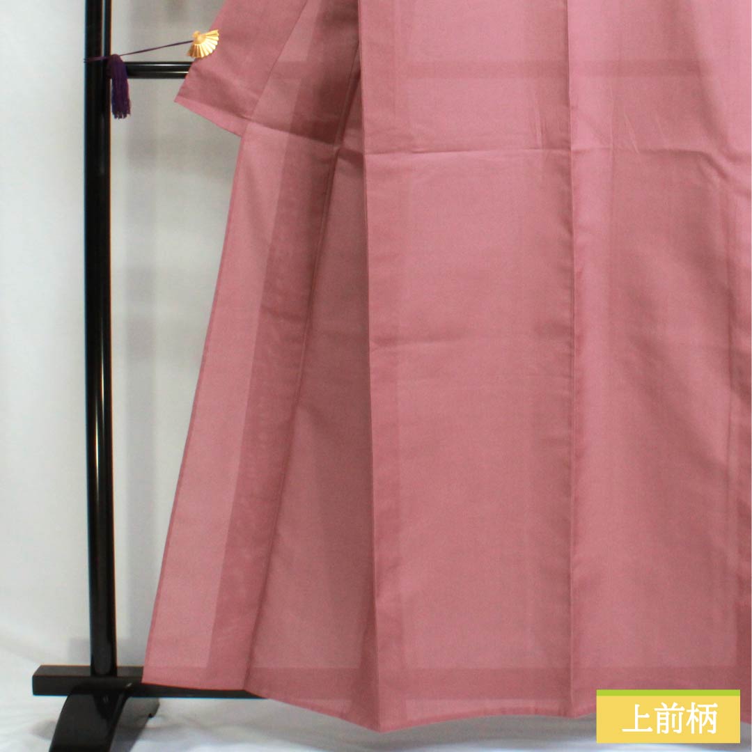 夏物 ポリエステル 色無地 Sランク 身丈160.5cm 裄丈63cm 積紅色(せきこういろ) 洗える着物 絽 ピンク系 1132002952413