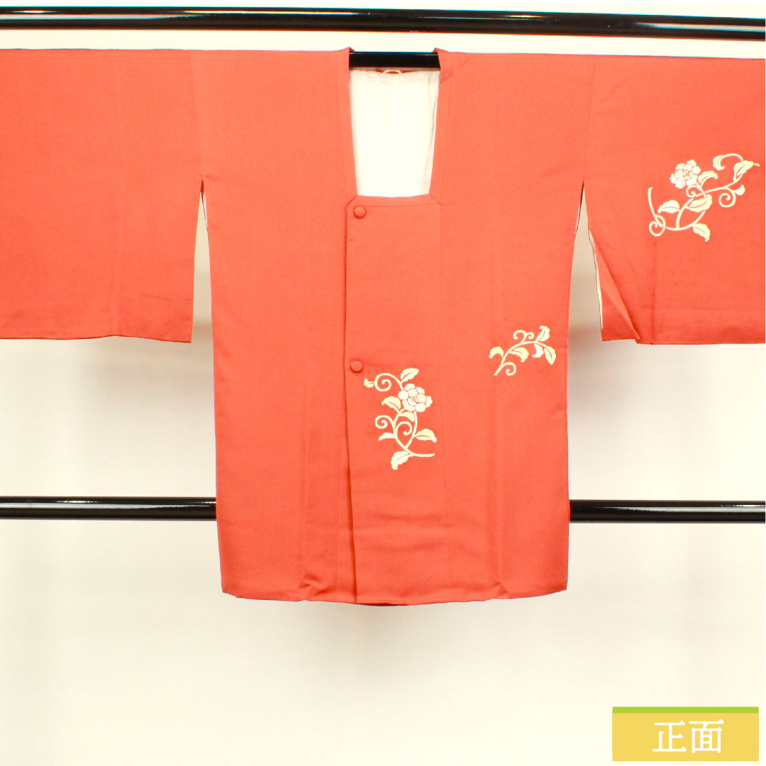 道行コート 正絹 身丈90.5cm 裄丈68cm 弁柄色 パールトーン加工 京友禅 草花模様 Sランク 袷 朱系 1117000802916