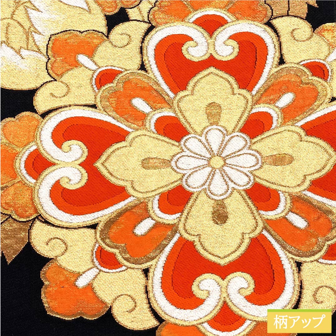 袋帯 黒色 華文 鳳凰 帯丈414cm 正絹 Sランク 六通 フォーマル 黒系 1123010022310