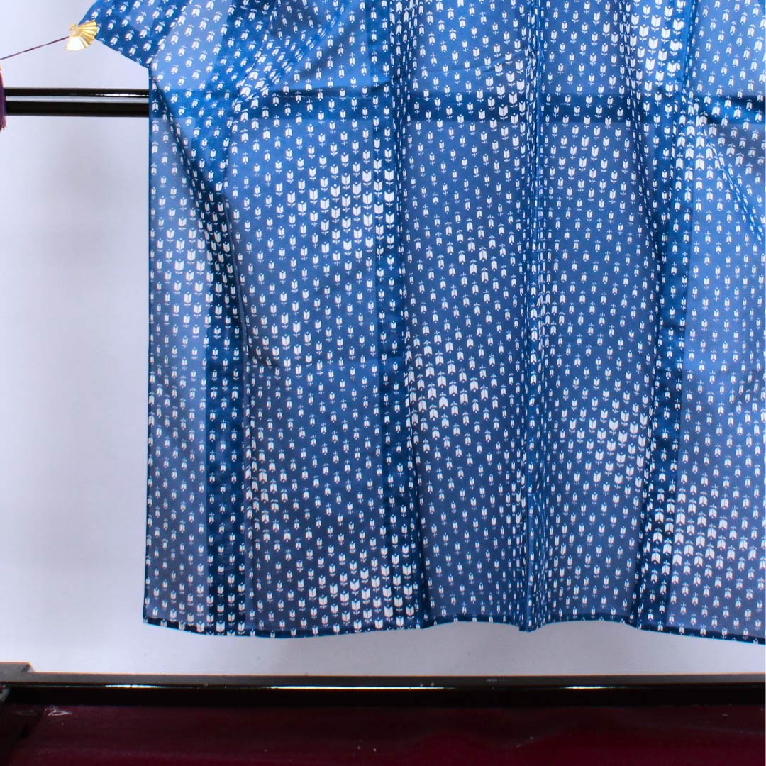 Summer Polyester Komon Length 151cm Sleeve length 62.5cm Hekiruriiro Tulip Silk B Rank Blue 1132000304217