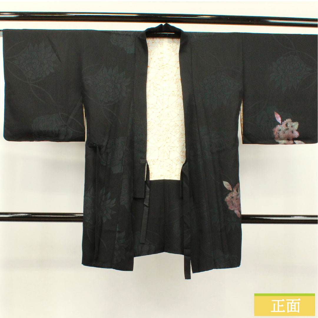 道中着 正絹 身丈94.5cm 裄丈65cm 抽象模様 Sランク 袷 黒系 1117000882910