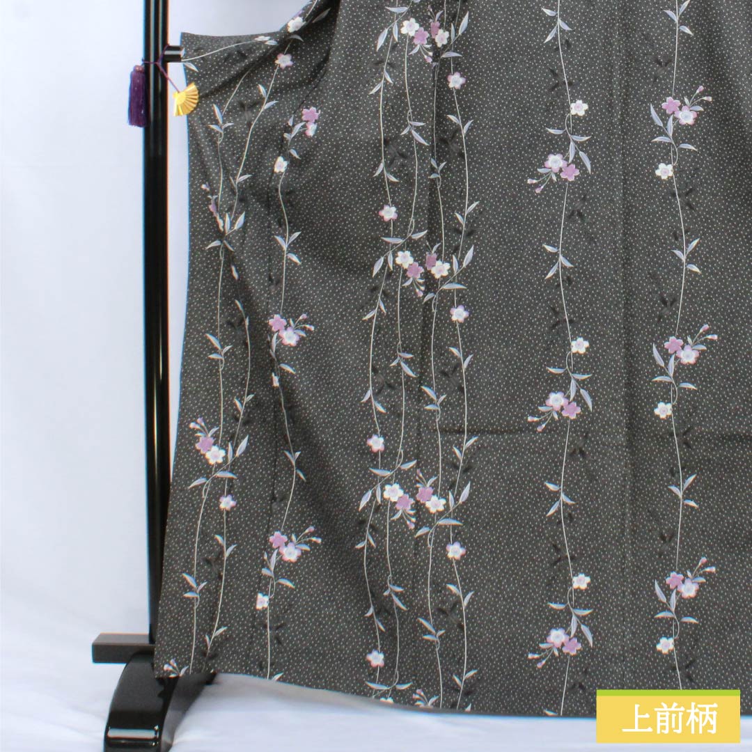 Komon Polyester Rank S Length 168cm Sleeve-to-sleeve 68.5cm Unlined Katagami Sakura Polka Dots Washable Kimono Black 1115008002510