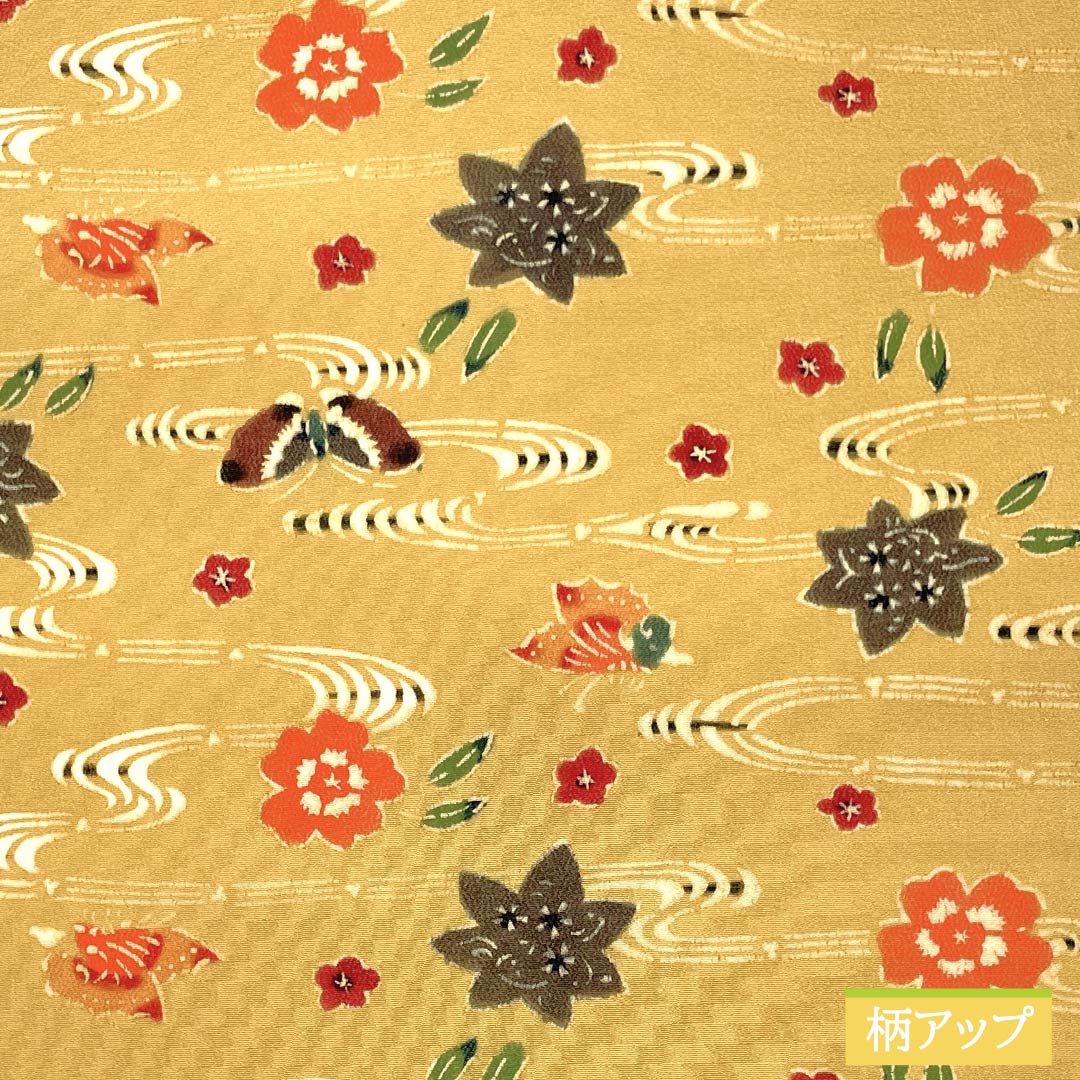 名古屋帯 土布色(トウプースーいろ) 京紅型 蝶 紅葉 帯丈352cm 正絹 Aランク 六通 カジュアル 黄系 1124006563323 名古屋仕立て
