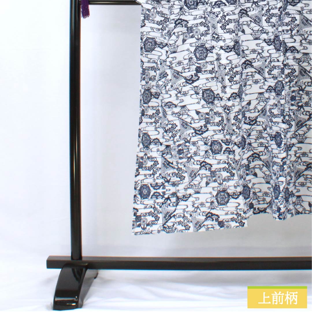 浴衣 木綿 身丈144cm 裄丈63cm Aランク 絽 白系 綿絽 流水 松 吉祥文様 1118005583111