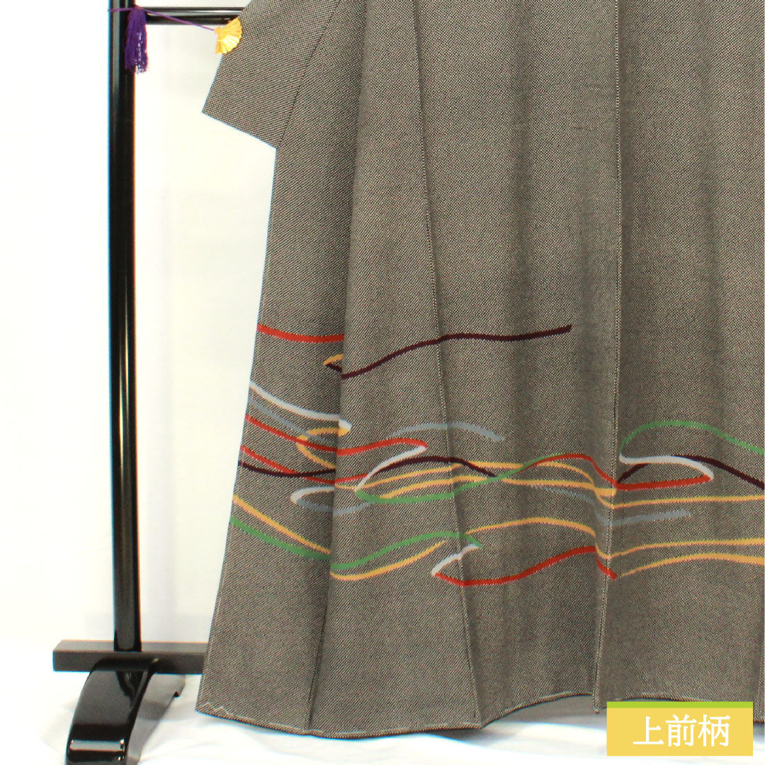 Homongi, pure silk, lined, length 161cm, sleeve length 64.5cm, good manners, abstract pattern, basting thread included, unused, S rank, black, 1112005122410