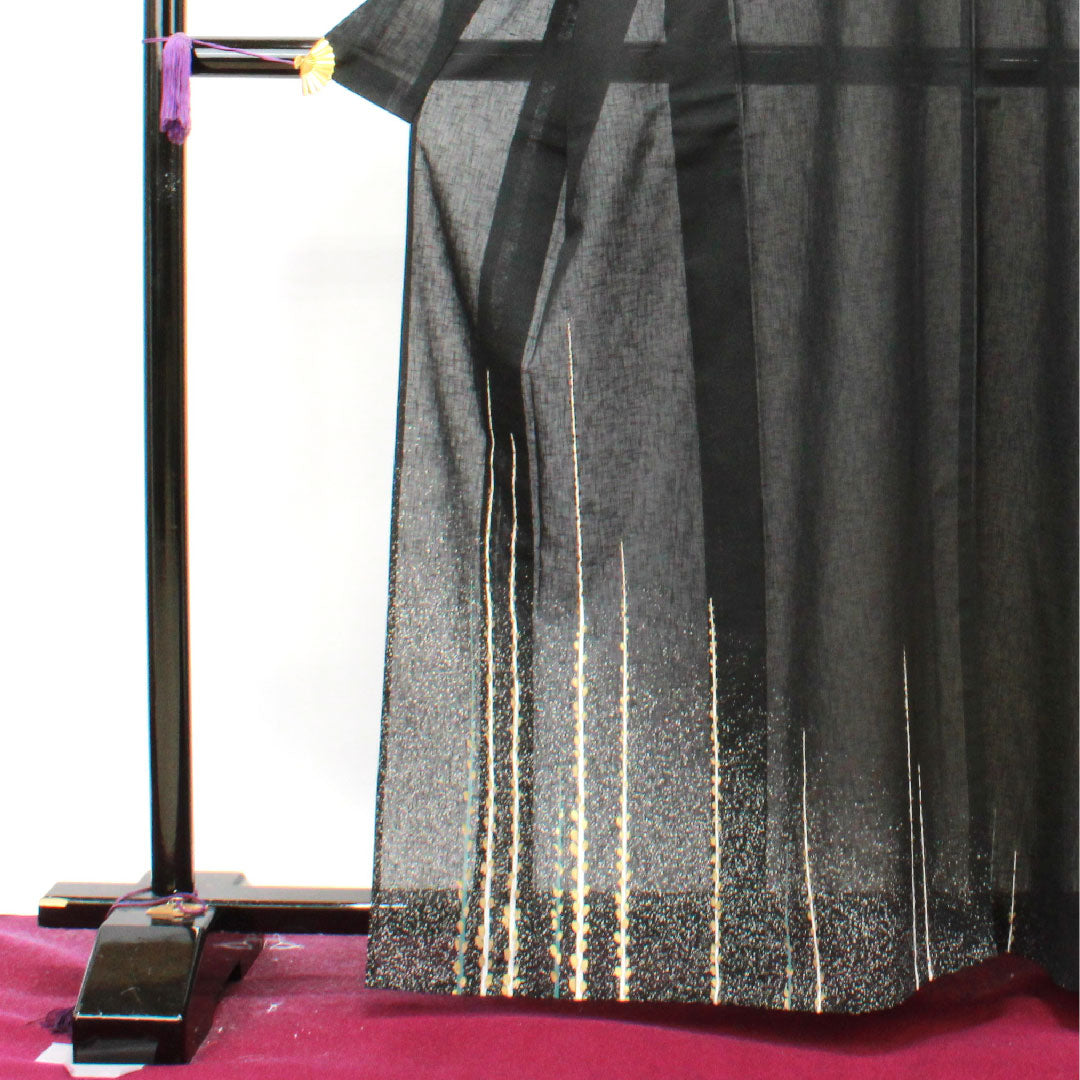 Summer pure silk formal kimono, length 164cm, sleeve length 63cm, abstract pattern, gauze, S rank, black, 1132001322410