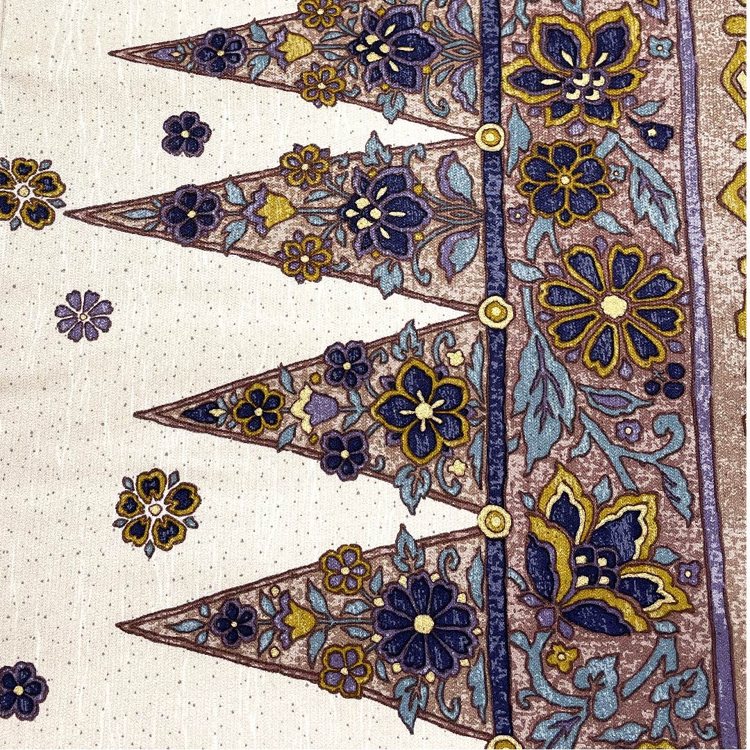 袋帯 翁茶色(おきなちゃいろ) 花更紗 幾何学模様 帯丈457cm 正絹 Aランク 六通 カジュアル ピンク系 1123007183413