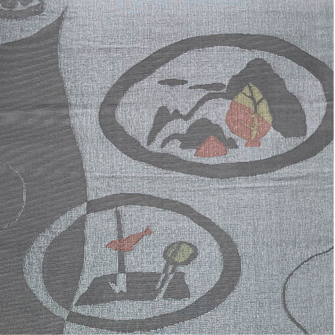 名古屋帯 京袋帯 具墨色 抽象模様 帯丈380cm ポリ Aランク 六通 セミフォーマル グレー系 1124003303322 開き仕立て