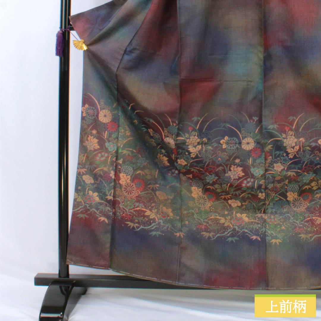 訪問着 正絹 Sランク 袷 身丈161cm 裄丈64cm 紬地 草花 しつけ糸付き グラデーション系 1112007012499