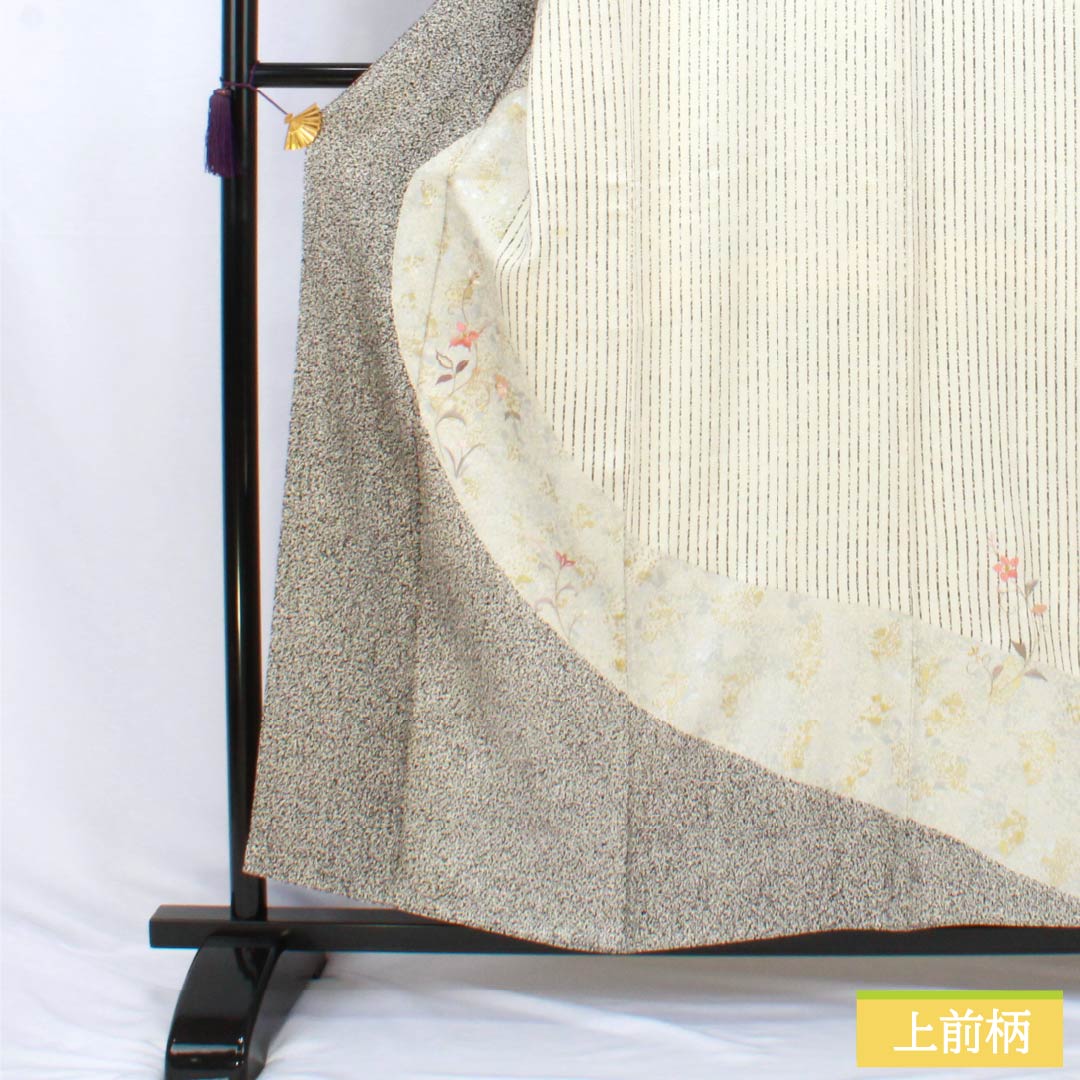 訪問着 正絹 Sランク 袷 身丈157cm 裄丈64.5cm 乳白色(にゅうはくしょく) タタキ染 蘇州刺繡 草花 パールトーン加工 白系 1112007752311
