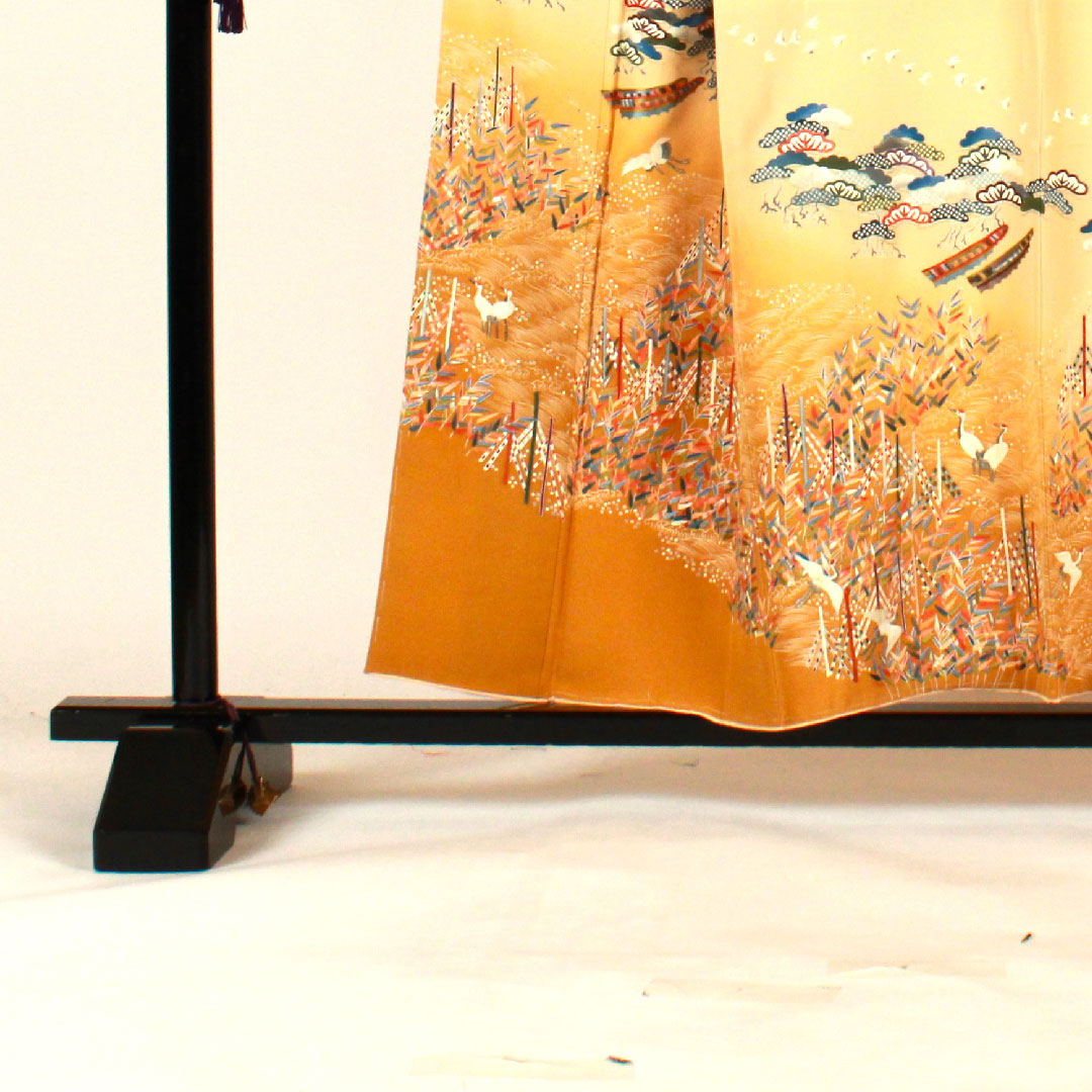 訪問着 袷 身丈156.5cm 裄丈65cm 刺繡 鶴 松 正絹 Sランク クリーム系 1112000932315