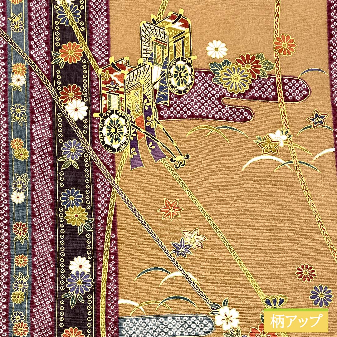 名古屋帯 浅杉染色(あさすぎそめいろ) 御所車 菊 桜 帯丈355cm 正絹 Sランク 全通 セミフォーマル ベージュ系 1124006532325 名古屋仕立て