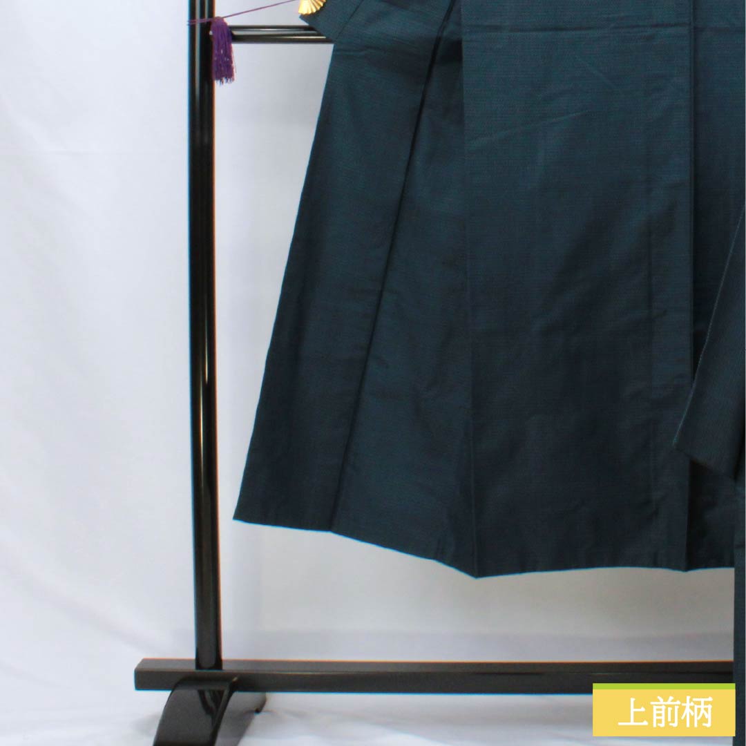 男物 正絹 Sランク 身丈139.5cm 裄丈64cm 伯林青色(べれんすいろ) 幾何学模様 アンサンブル 羽織紐付き 袷 青系 1119001302317