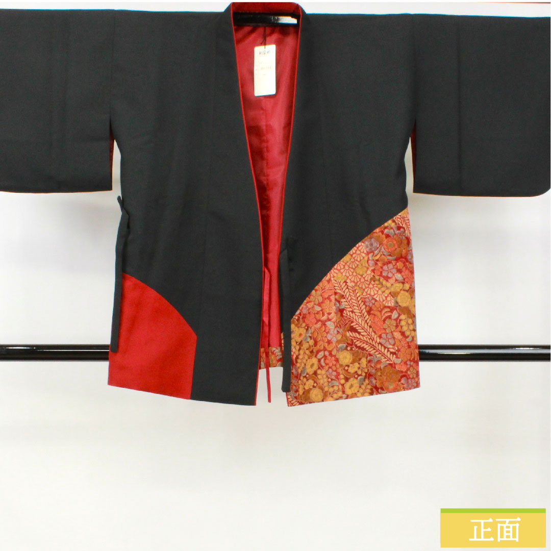 道行コート ポリエステル 身丈80cm 裄丈67cm 辻ヶ花 洗える着物 Sランク 袷 黒系 1117001122910