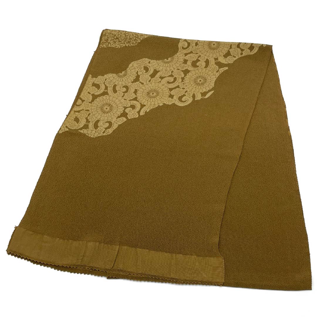 帯揚げ ちりめん カジュアル 脂燭色(しそくいろ) 古典柄 長さ約166cm 幅約28cm Sランク 茶系 1136000372914