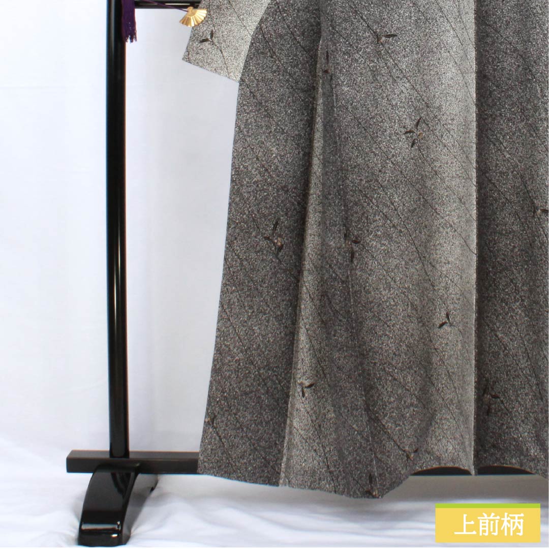 小紋 正絹 身丈157.5cm 裄丈63.5cm 袷 型染 線 小花 Bランク モノトーン 1115005434327