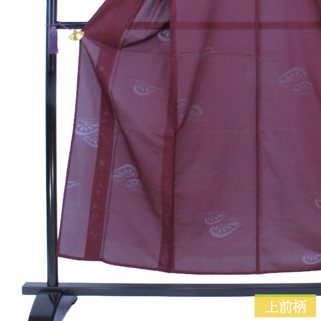 夏物 正絹 色無地 Aランク 身丈154.5cm 裄丈65.5cm 蒲萄色(えびいろ) 片輪車 紗 紫系 1132006493220