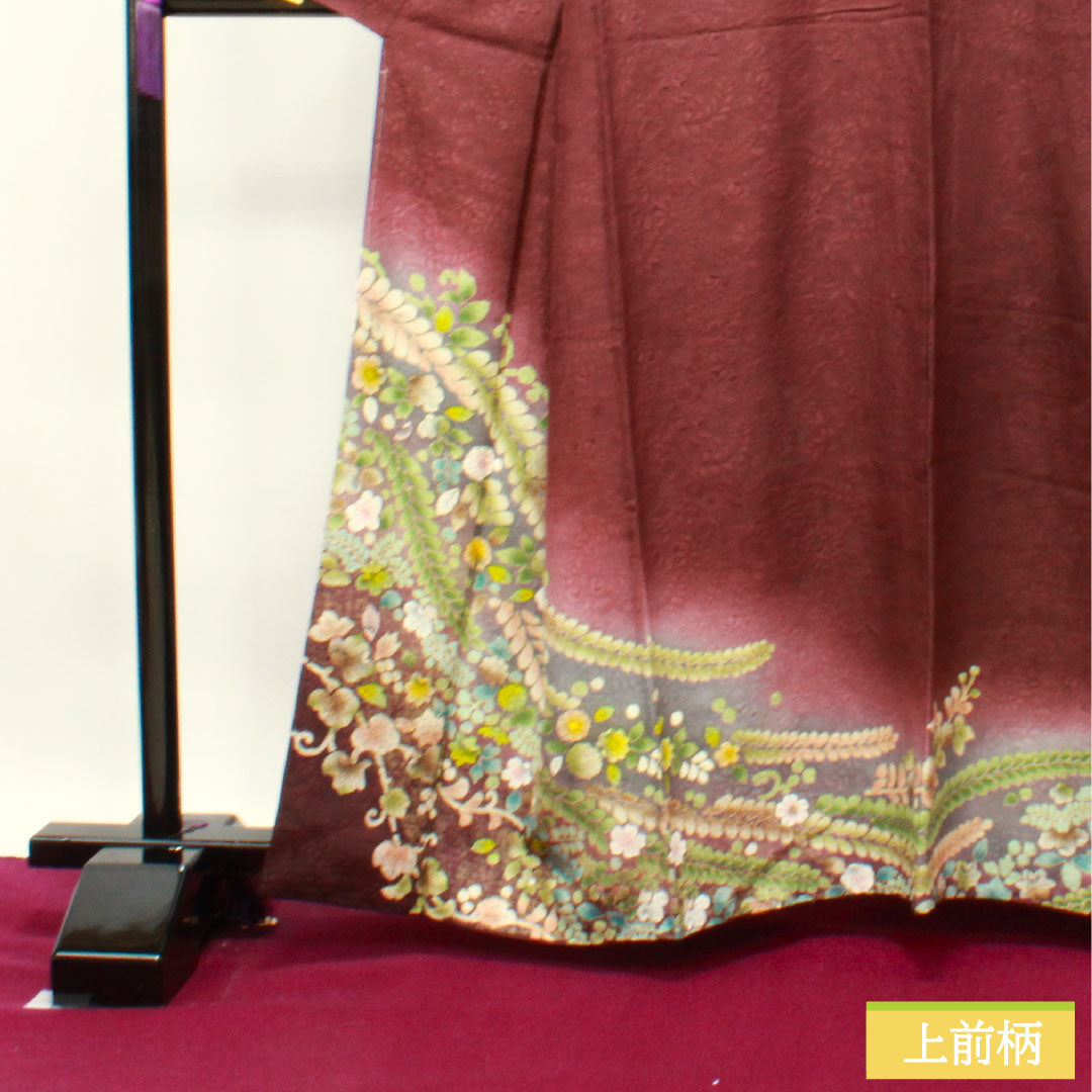 訪問着 正絹 袷 身丈162.5cm 裄丈67.5cm 葡萄酒色 辻ヶ花 Sランク 紫系 1112003562420