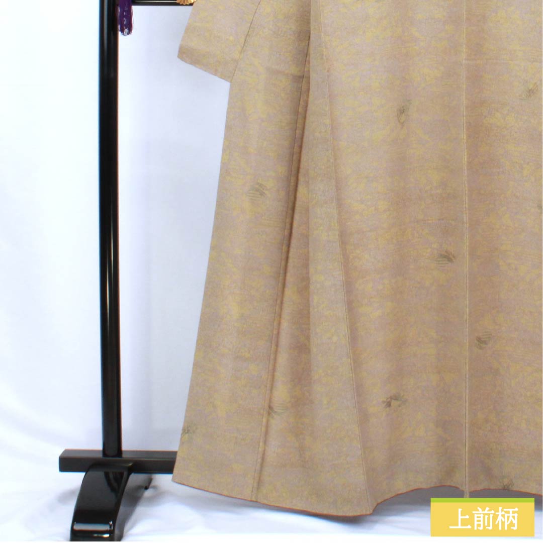 小紋 ポリエステル 身丈161cm 裄丈64.5cm 袷 鈍紫色(にぶむらさきいろ) 洗える着物 抽象模様 Sランク グレー系 1115005982422