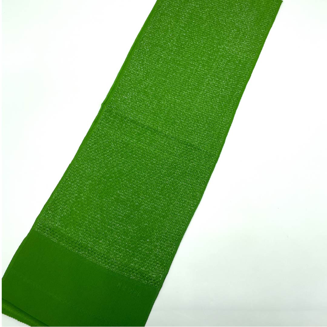 (New old stock) Obiage, pure silk, formal, next green, Tango crepe, silver thread used, puffed weave, length 177cm, width 27.5cm, S rank, green, 1136000012919
