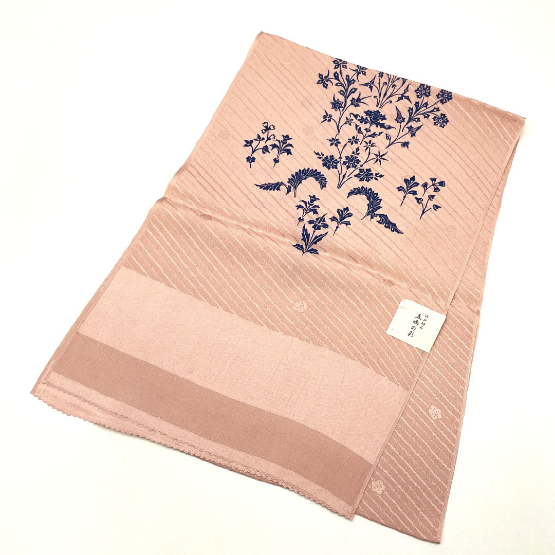 (新古品)帯揚げ 正絹 NEWランク カジュアル 浅紅色(あさべにいろ) 五嶋紐 抽象花模様 梅 長さ約180cm 幅約30cm ピンク系 1136001101913