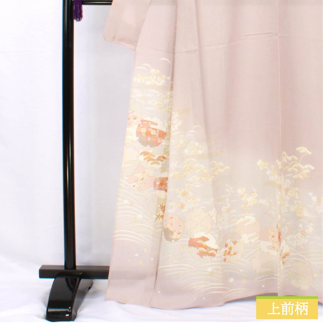 Summer pure silk formal kimono, length 165cm, sleeve length 66cm, light plum gray, Kyoto yuzen, gold leaf, snowflake, silk, A rank, gray, 1132002033522
