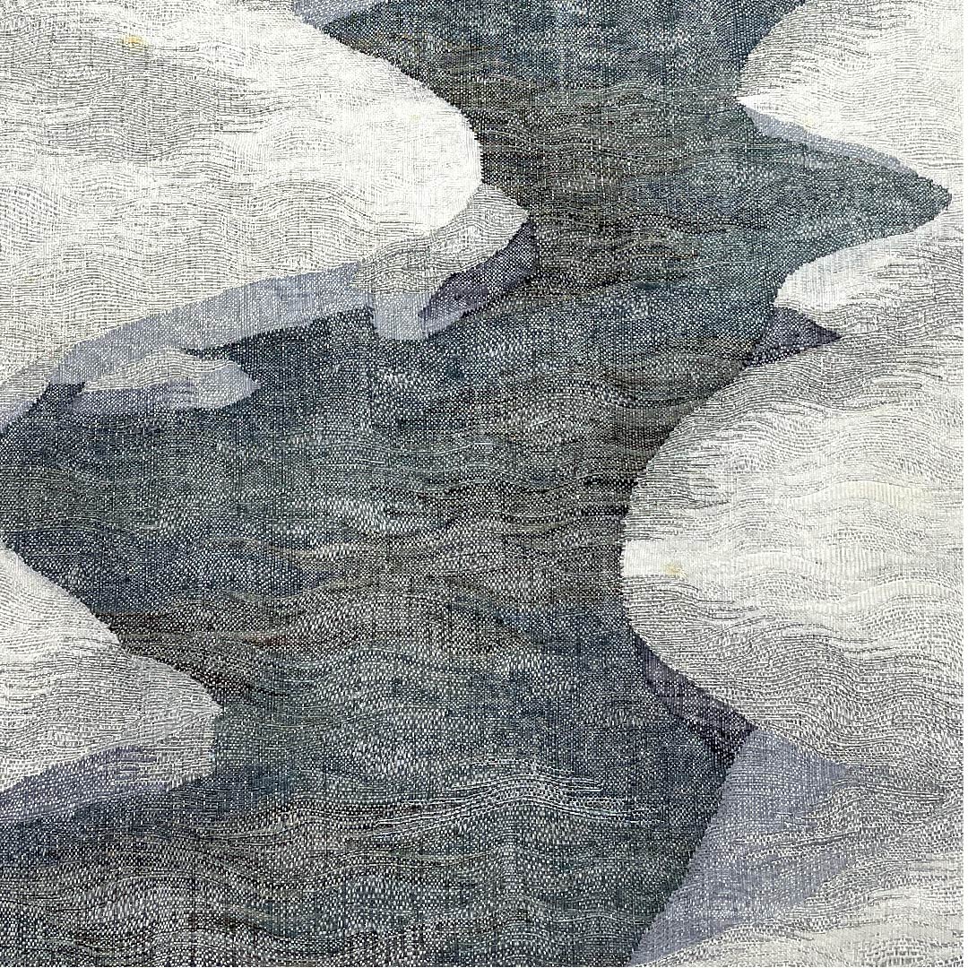 袋帯 銀白色色(ぎんはくしょくいろ) 夏帯 抽象模様 夏物 帯丈430cm 正絹 Bランク ポイント柄 カジュアル グラデーション系 1123007764399