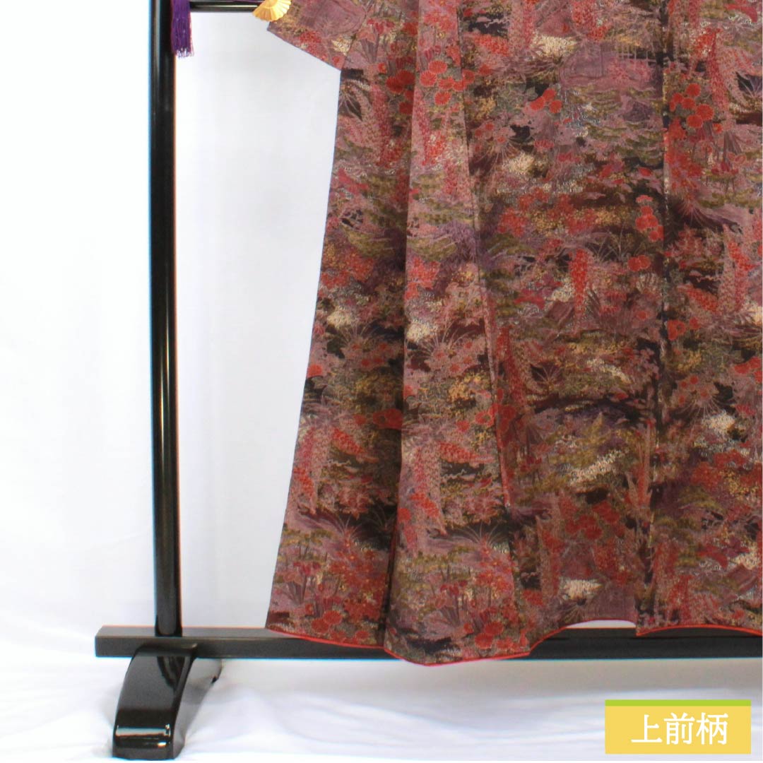 小紋 正絹 身丈153.5cm 裄丈63cm 袷 檳榔子黒色(びんろうじぐろいろ) 型染 古典柄 Sランク 黒系 1115005312210