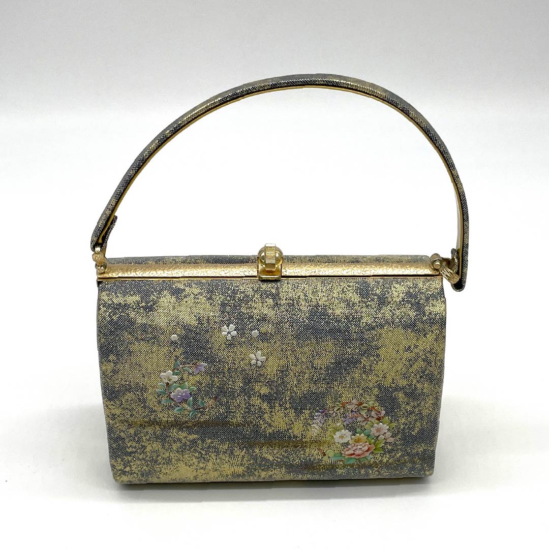 (新古品)草履バックセット フォーマル 金色(きんいろ) 未使用品 四季の花 花柄 Mサイズ 金系 Sランク 1133000172321