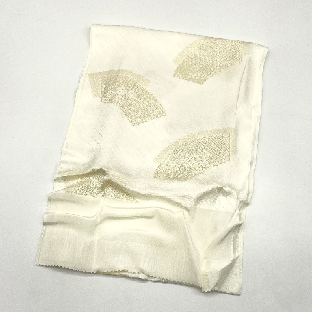 (新古品) 帯締め・帯揚げセット 正絹 NEWランク 白色(しろいろ) 留袖用 古典柄 扇 長さ約160cm 幅約1.7cm フォーマル 白系 1141000431311