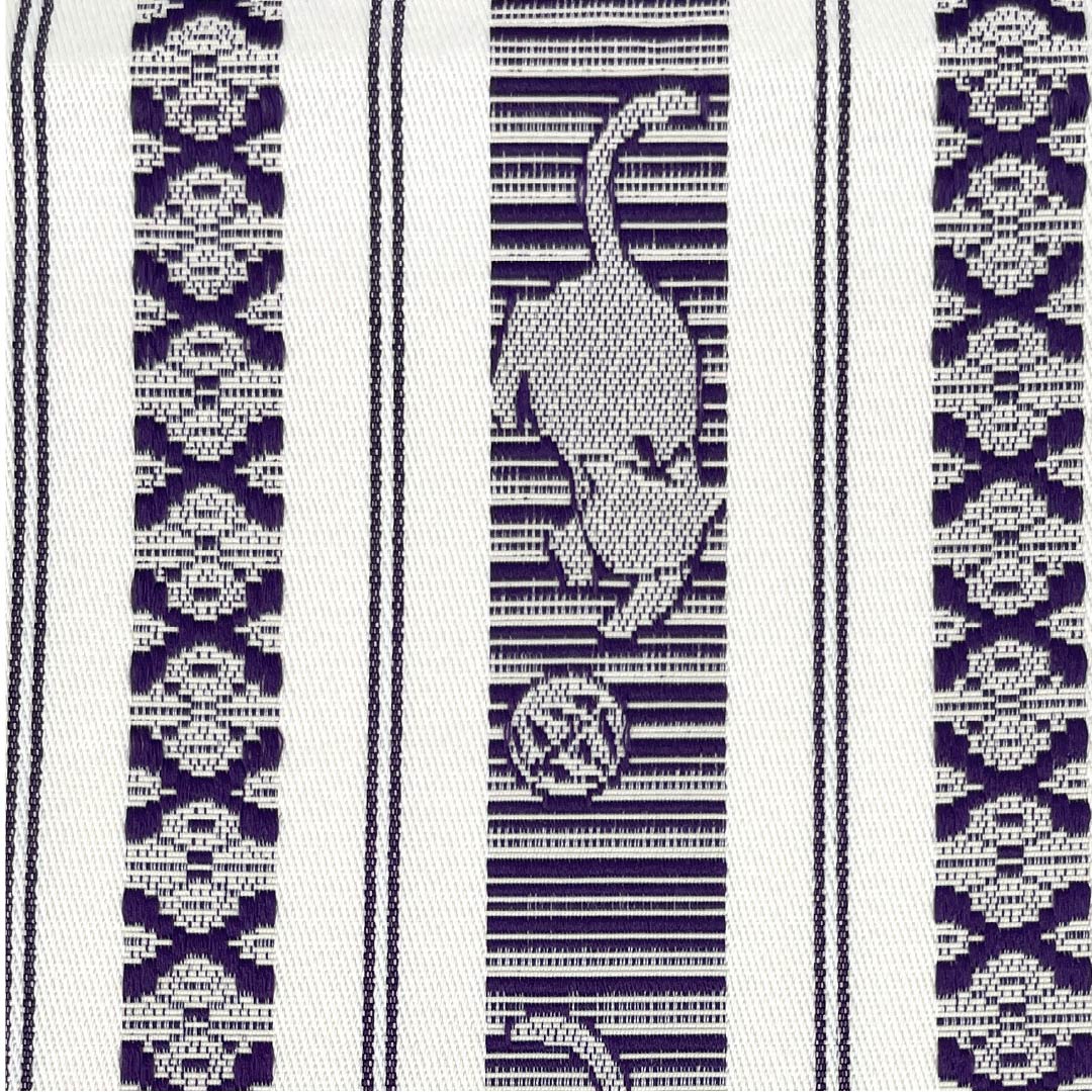 半幅帯 ポリエステル 帯丈360cm 白色(しろいろ) 博多織風 ネコ 白系 Sランク 1125001562311