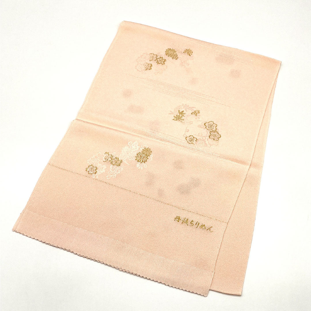 (Like New) Semi-Formal Silk Obiage (Otomeiro) Tango Chirimen (Crepe) with Floral Embroidery, Approximately 176cm Long, 29cm Wide, Pink, Product Number: 1136001301913