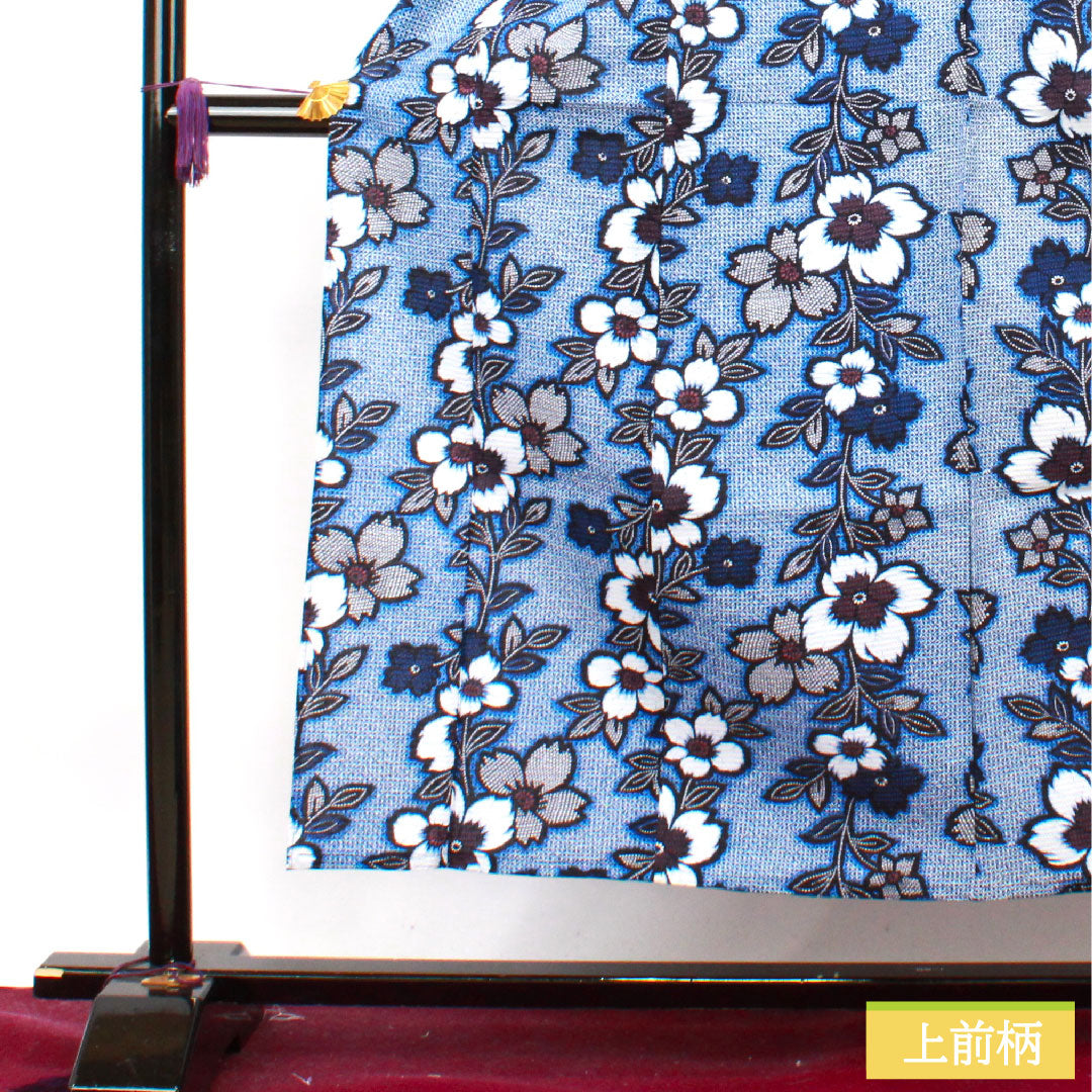 浴衣 木綿 身丈152.5cm 裄丈64cm Sランク 単衣 紺系 濃紺色(のうこんいろ) リップル 抽象花 1118004742218