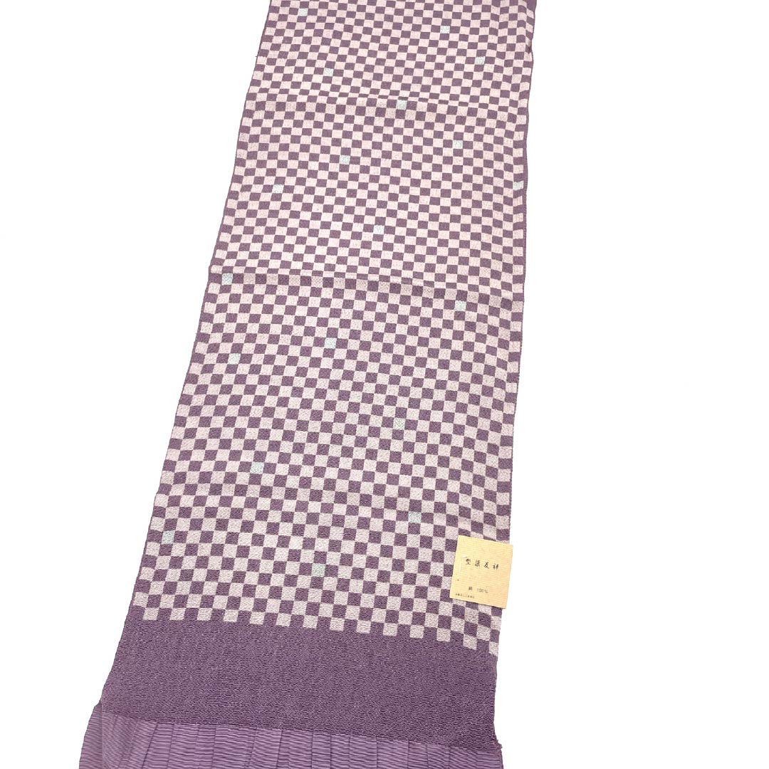 Obiage Silk S Rank Semi-formal Hashitairo Ichimatsu Katazome-Yuzen Length approx. 172cm Width approx. 29cm Purple 1136004182920